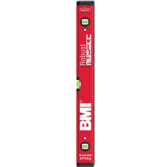 BMI Aluminium Spirit Level Robust Red (Length 120 cm, Measuring Accuracy 0.5 mm/m, Wide / High Profile, Rubber End Caps, Ultrasonically Welded Levels) 638120PS