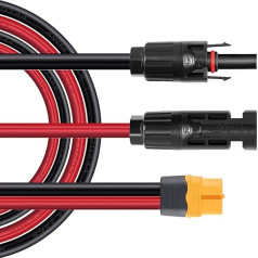 ZkeeShop Saules uzlādes kabelis Saules kontaktdakša uz XT60 adaptera kontaktdakšas savienojums saules paneļa 12AWG kabelim EF Delta 2 River Pro saules ģeneratora portatīvajai elektrostacijai (7,62 m)