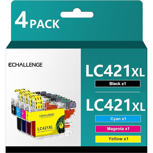 ECHALLENGE LC421XL spausdintuvo kasetės, suderinamos su Brother LC421 XL, skirtos Brother DCP-J1050DW kasetėms Brother MFC-J1010DW kasetėms DCP-J1140DW (4 vnt.)