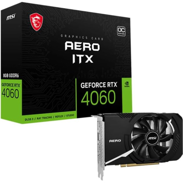 MSI Geforce RTX 4060 AERO ITX 8G OC grafiskā karte - 8 GB GDDR6 atmiņa, 128 bitu, 17 Gb/s