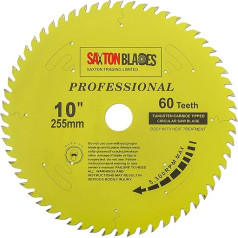 Saxton TCT25560TPRO profesionālās sērijas ripzāģa asmens 255 mm 60T x 30 mm urbums 16, 20, 25 mm un 25,4 mm samazināšanas gredzeni Saderīgs ar Evolution Festool Bosch Makita Dewalt