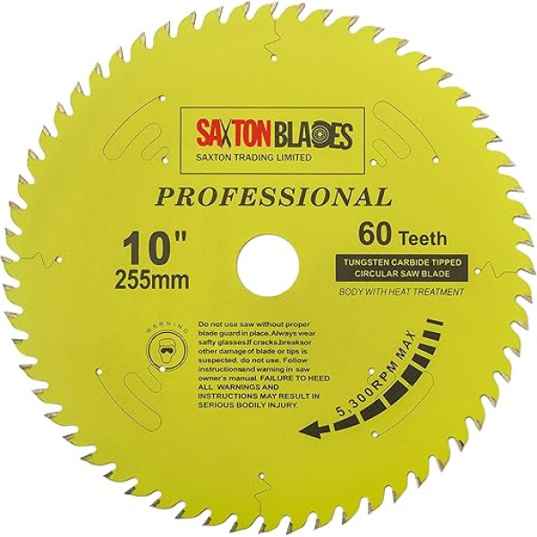 Saxton TCT25560TPRO profesionālās sērijas ripzāģa asmens 255 mm 60T x 30 mm urbums 16, 20, 25 mm un 25,4 mm samazināšanas gredzeni Saderīgs ar Evolution Festool Bosch Makita Dewalt