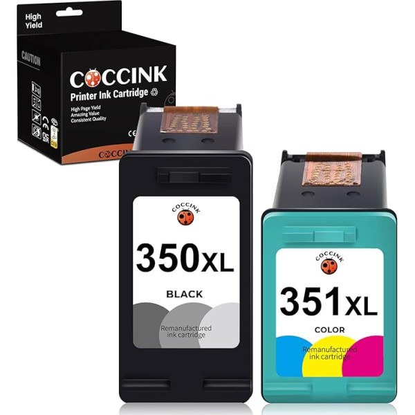 COCCINK 350XL 351XL (1 juoda, 1 spalvota) Atnaujintos spausdintuvų kasetės, skirtos HP 350 351 XL spausdintuvui D4260 D4360 J5780 J6410 J7500 C4280 C4340 C4380 C4480 C4580 C518 C50 C5270 C5280 D5360