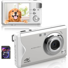 Digitālā kamera, 4K HD 1080P 48MP fotokamera, kompaktā kamera, mini digitālā kamera ar 32GB SD karti FHD fotokamera, uzlādējama digitālā kamera ar LCD ekrānu, 16X digitālā tālummaiņa iesācējiem