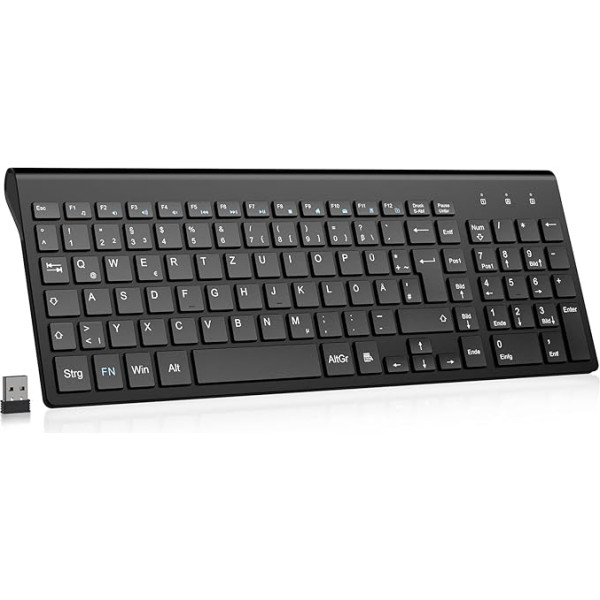 cimetech bezvadu tastatūra Plakanie taustiņi Ergonomiska 2.4 bezvadu tastatūra ar USB uztvērēju Mini bezvadu tastatūra QWERTZ izkārtojums 10 m diapazons Saderīga ar datoru, galddatoru, piezīmjdatoru, portatīvo datoru, Windows