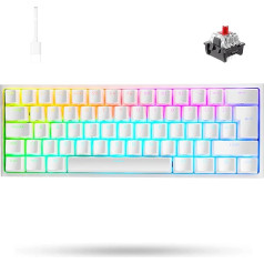 MAGIC-REFINER QWERTY 60% pārnēsājama mehāniskā spēļu tastatūra, 14 hroma RGB LED gaismas diodes, C tipa, 62 pilni taustiņi, ergonomisks dizains, PC/Mac (balta/sarkana pārslēdzējs)