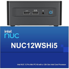 Intel NUC 12 Wall Street Canyon minidators, Core i5-1240P, Barebone, 8K vai 4K, četru ekrānu displejs, Gigabit Ethernet, Wi-Fi 6E (2.4/5/6/GHz), BT 5.3.(NUC12WSHi5)