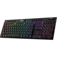 Redragon K618 Horus mehāniskā RGB tastatūra, Bluetooth/2,4 GHz/vadu trīs režīmu plakano taustiņu spēļu tastatūra ar bezvadu savienojumu, īpašu multivides vadību un lineāru sarkanu slēdzi