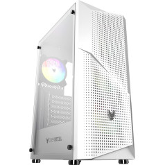 Oversteel - Kyanite spēļu datora korpuss, saderīgs ar ATX, Micro ATX un ITX platēm, 4 120 mm A-RGB ventilatori, sieta priekšējā daļa, putekļu filtrs, rūdīts sānu stikls, USB 3.0, balts