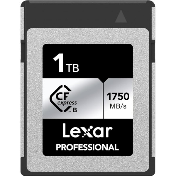 Lexar Professional Silver Series 1TB CFexpress karte, B tipa CFe karte, līdz 1750MB/s lasīšanas ātrums, CF karte ar PCIe Gen3x2, saderīga ar digitālo spoguļkameru, atgriezeniski ar XQD kameru (LCXEXSL001T-RNENG)