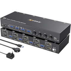 USB 3.0 KVM переключатель 4 ПК 2 монитора Display Port, YOUTINGHDAV Dual Monitor KVM Switch 4 Ports, KVM переключатель Dual Monitor Displayport 4K @ 144Hz для 4 ПК и клавиатуры мыши