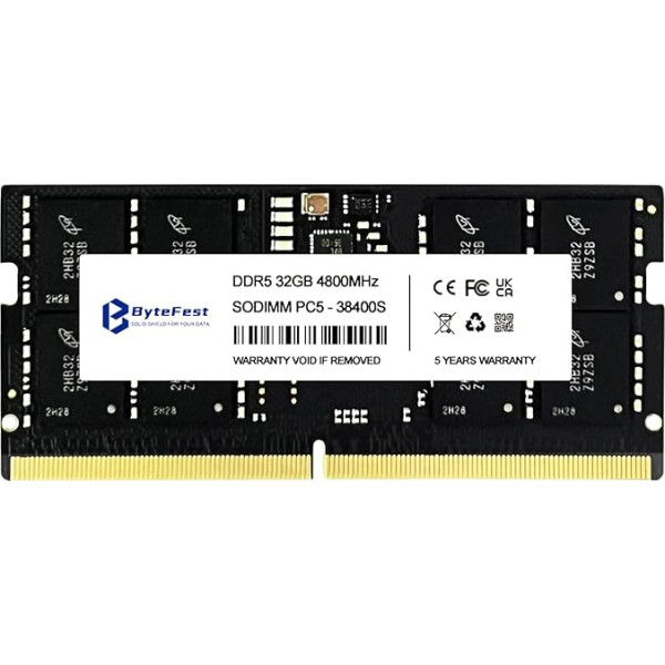 ByteFest DDR5 RAM 32GB 4800MHz PC5-38400 CL46 1.1V SODIMM On-DIE ECC 262-Pin atmiņas modulis portatīvajiem datoriem/piezīmjdatoriem