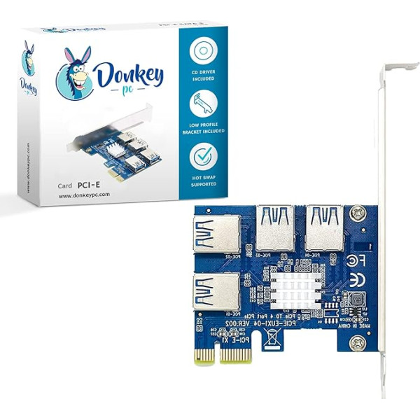 Donkey pc PCI-Express 16X Riser Card Multi-Port PCI-E 1X to 4x USB 3.0 Bitcoin GPU Riser Card USB 3.0 PCIe Riser Adapter