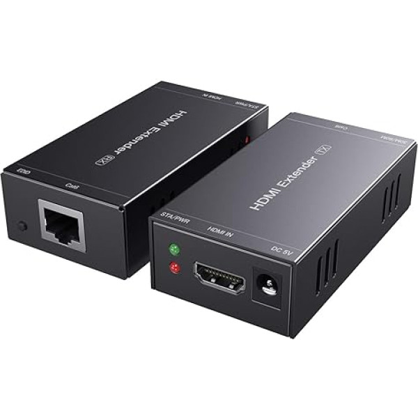 PWAYTEK HDMI pagarinātājs 1080p@60Hz, 3D, pa vienu Cat5e/Cat6/Cat 7 kabeli, Full HD nesaspiesta pārraide līdz 50 m, EDID un POC funkciju atbalsts (raidītājs un uztvērējs)