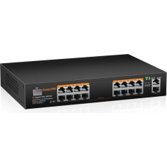 keepLiNK 18 pieslēgvietu PoE komutators ar 16 gigabitu PoE+ pieslēgvietām, 2 gigabitu Uplink pieslēgvietas, 1 1,25G SFP ligzda, 240 W 802.3af/at, VLAN režīms, bez ventilatora, metāla korpuss, Plug and Play