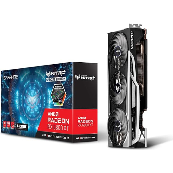 Sapphire Nitro + AMD Radeon RX 6800 XT OC SE spēļu grafiskā karte ar 16 GB GDDR6, melna, 11304-01-20G