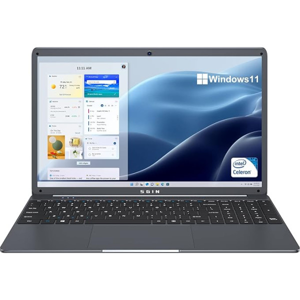 SGIN 15,6 collu piezīmjdators 12GB RAM 1TB SSD 11 Home System Notebook, Celeron N5095, līdz 2,8 GHz, HD, 2.4/5.0G WiFi, Bluetooth 4.2, atbalsta paplašināmu atmiņu 512GB TF