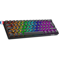 Geeky GK61 60% | Mehāniskā spēļu tastatūra | 62 taustiņi ar daudzkrāsainu RGB LED apgaismojumu datorspēlētājiem | ISO FR AZERTY franču izkārtojums (melna, mehāniskā, melna)