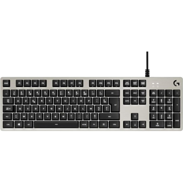 Logitech G413 Gaming mehāniskā tastatūra, taustāmie Romer-G slēdži, matēta alumīnija korpuss, programmējami F- taustiņi, USB cilpa, franču AZERTY izkārtojums - sudraba / melns