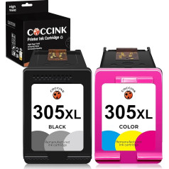 COCCINK 305XL tintes kasetnes HP 305 XL DeskJet 2700 2710 2720 2724 DeskJet Plus 4110 4120 4130 Envy 6010 6020 6030 Envy Pro 6420 6430 (1 melna 1 krāsaina) gatavas kasetnes