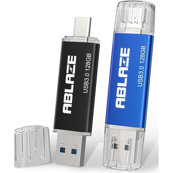 ABLAZE USB C zibatmiņas karte 128 GB, 2 gab., Dual USB Type C + USB A USB3.2 Gen2 USB 3.2 Gen2 atmiņas karte Android tālrunim, klēpjdatoram, planšetdatoram, Mac, PC