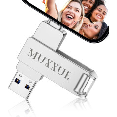 3-in-1 USB zibatmiņas karte iPhone 256 GB, MUXXUE iPhone Memory Stick, metāla USB zibatmiņas karte iPhone, i Pad, OTG Android mobilajam tālrunim, datoram ar iOS, USB 3.0, C tipa, fotoattēlu/ video kopēšana ar vienu klikšķi