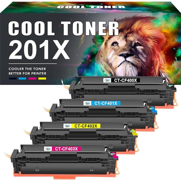 Toneris saderīgs ar HP 201X 201A M277dw Color Laserjet Pro MFP CF400X CF400A CF401X CF402X CF403X M252dw M277n M277 277dw M274n (melns, zils, dzeltens, dzeltens, purpursarkans, 4 iepakojumi)