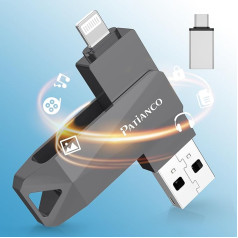 Patianco MFi sertificēta USB zibatmiņas karte iPhone 256GB Memory Stick Ārējās atmiņas paplašinājums iPad USB 3.0 zibatmiņas diskam mobilajam telefonam 3 in 1 C tipa Android/iPad/iPhone/Laptop/PC/iOS (256GB)