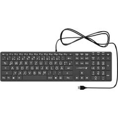 Lacerto® German Keyboard (QWERTZ) with Large Letters, White LED Lighting & USB Port - For Seniors, Children & Visually Impaired - Illuminated, Wired | GRANDA-D917