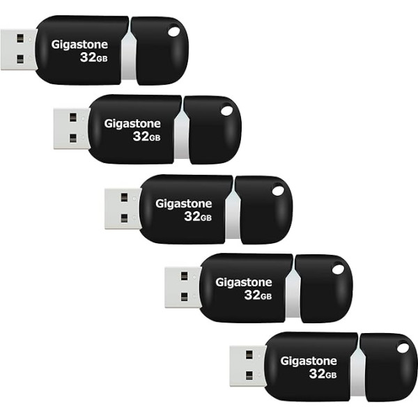 Gigastone V10 32GB 5-Pack USB 2.0 zibatmiņas diskdziņš, ievelkamas pogas MacBook klēpjdatoram, saderīgs ar Windows Mac Linux, USB zibatmiņas diskdziņš, USB zibatmiņas, krāsa - melna