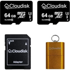 Cloudisk 64GB Micro SD Card 2-Pack MicroSDXC UHS-I Flash Memory Card with Adapter, Card Reader, C10, U3, Full HD, 4K UHD, High Speed TF Card