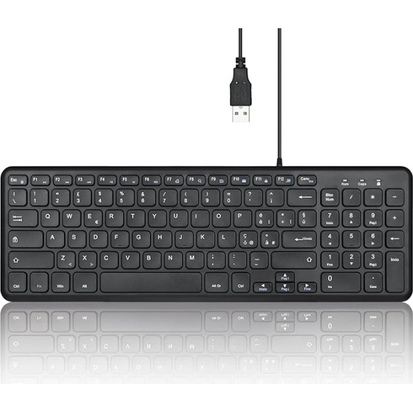 Perixx PERIBOARD-213B Kompakta vadu USB tastatūra ar ciparu tastatūru - klusas zema profila taustiņi - šķērveida slēdzis - multimediju taustiņi - itāļu izkārtojums - melns