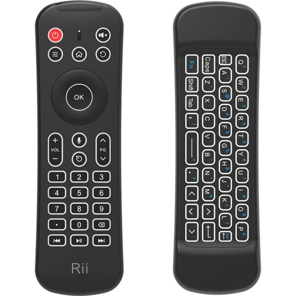 Rii MX6 2.4G gaisa pele ar aizmugurējo apgaismojumu + bezvadu tastatūra + 6 asu somatosensoriskā tālvadības pults + mikrofons + IR mācību pogas 5-in-1 mini datoriem / Smart TV / Android TV Box / Raspberry Pi (ASV izkārtojums)