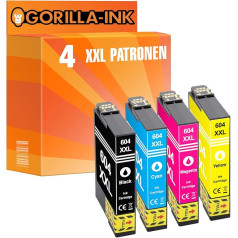 Gorilla-Ink 4 kasetnes XXL saderīgas ar Epson 604XL 604 XL | Epson XP 2200 XP 2205 XP 3200 XP 3205 XP 4200 XP 4205 WF 2910DWF WF 2930DWF WF 2930DWF WF 2935DWF WF WF 2950DWF