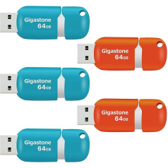 Gigastone V10 64GB, 5 gab., USB 2.0 zibatmiņas diskdziņš, ievelkamas pogas MacBook klēpjdatoram, saderīgs ar Windows Mac Linux, USB zibatmiņas diskdziņš, USB zibatmiņas, jaukta krāsa - zila un oranža