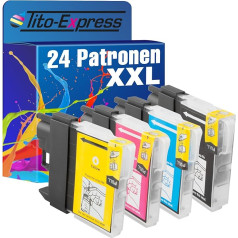 Tito-Express PlatinumSerie 24 kasetnes XXL saderīgas ar Brother LC-980 XL DCP 145 C 160Series 163C 165C 167C 190Series 195C 197C 365CN 370Series 373CW 375CW 377CW 377CW MFC 250C