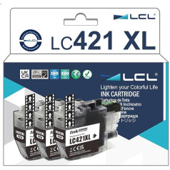 LCL saderīga tintes kasetne LC-421 LC421 XL LC421XL LC-421BK LC421BK LC-421XLBK LC-421XLBK LC421XLBK LC421XLBK augsta ražīguma (3 melni), saderīga ar Brother DCP-J1050DW J1140DW MFC-J1010DW