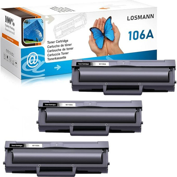 LOSMANN 106A tonerio kasetės, suderinamos su HP 106A W1106A, skirtos HP Laser 107a 107r 107w MFP 135a 135r 135w 135w 135wg MFP 137fnw 137fwg su lustu (3 juodos spalvos)