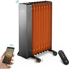 Eļļas radiators 2000 W mobilais elektriskais sildītājs Enerģijas taupīšana ar WiFi lietotnes vadību un LED skārienjutīgu displeju tālvadības pults Eļļas radiators Apkure Elektriskā 9 ribas Radiators 24 stundu taimeris aizsardzība pret p