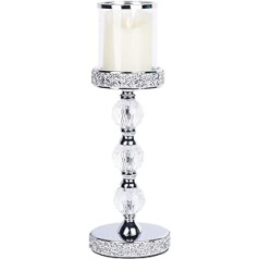 ZHANYUN Metal Pillar Candle Holder, Removable Transparent Glass Cover, for Candlelight Dinner, Weddings, Christmas, Dining Table, Decoration in the Centre (37 cm, Silver)