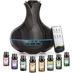 600 ml Essential Oils Diffuser with 8 Essential Oils, Ultrasonic Essential Diffuser Humidifier with 2 Mist Modes, LED-Lights, 4 Timers for Large Rooms