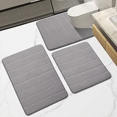 Vannas paklājiņš Neslīdošs vannas istabas paklāju komplekts 3-daļīgs Memory Foam vannas paklājiņš Super mīksts, absorbējošs mazgājams durvju paklājiņš Vannas paklājiņš vannas istabai viesistabai (pelēks, 43 x 60 + U50 x 60 + 50 x 80 