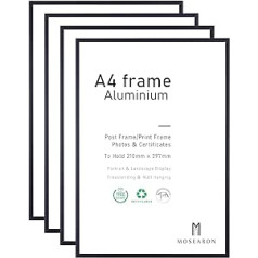A4 nuotraukų rėmelis, 4 pakuotė, 21 x 30 cm, juodas paveikslų rėmelis, sertifikato rėmelis, skirtas tvirtinti prie sienos arba stalo stovas, 4 rinkinys