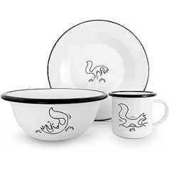 Vulpin Enamel Kids galda piederumu komplekts, 3 gabali, šķīvis, krūze un bļoda, bez melamīna, bez BPA, izturīgs dizains zēniem un meitenēm