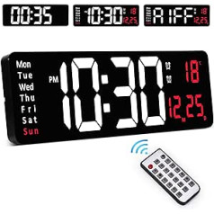 16 Inch Large Wall Clock with Remote Control, Digital Wall Clock with 10-Level Dimming/Double Alarm/Day/Date/Temperature, Countdown/Up Clock for Living Room, Kitchen, Gym, Farmhouse, Garage, Office