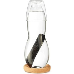 Black + Blum Glass Carafe | 800 ml | Vandens butelis su aktyvintos anglies filtru, geriamuoju stiklu ir kamštiniu padėkliuku | Japonijos vandens valymo geriamasis vanduo | Prideda mineralų | Trunka 6 mėn