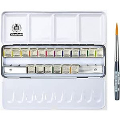 Schmincke Akademie Watercolour Paint Box, Metal Box, 18 x 1/2 with Da Vinci XS Synthetic Brush Voyage Cells