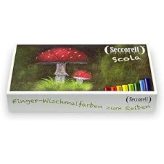Seccorell - Scola - 8 krāsu kociņi (pamata krāsas), berzes gredzens, tīrīšanas birste (dabiski sariņi), dzēšgumijas kociņi. pirkstu salvetes krāsas, akvarelis bez ūdens vai fiksatora