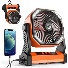 KITWLEMEN ventilators ar LED laternu, 20000 mAh kempinga ventilators ar āķi, 270° rotācija, 4 ātrumi, USB galda ventilators, kempinga ierīces āra kempingiem, strāvas padeves pārtraukums, makšķerēšana, viesuļvētra