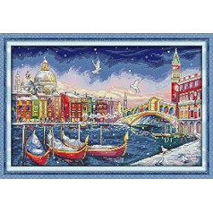 Joy Sunday 11CT DIY Stamped Cross Stitch Kits Crafts Complete Row Pre-Printed Embroidery Starter Kits for Beginners Venice Christmas 71 cm x 48 cm